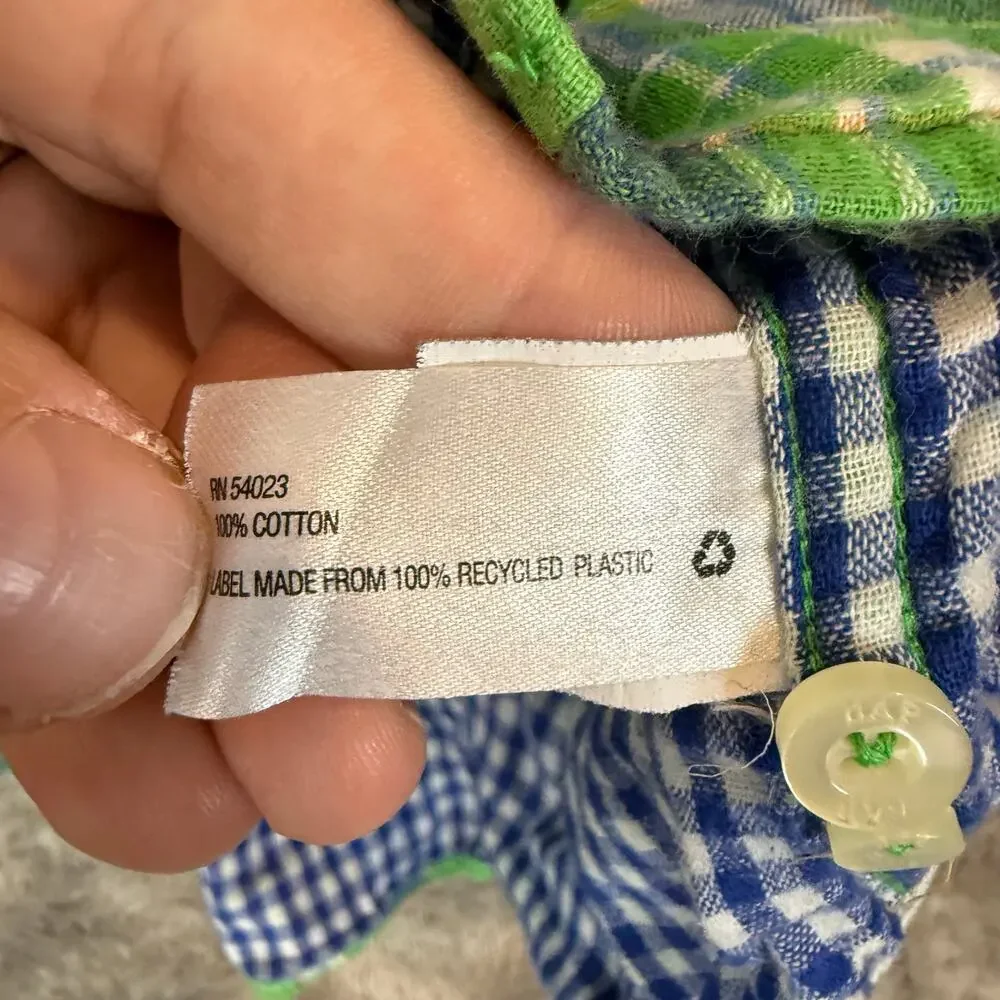 Gap Kids Double Weave Green Plaid button Down Shirt L 10 Boys Convertible